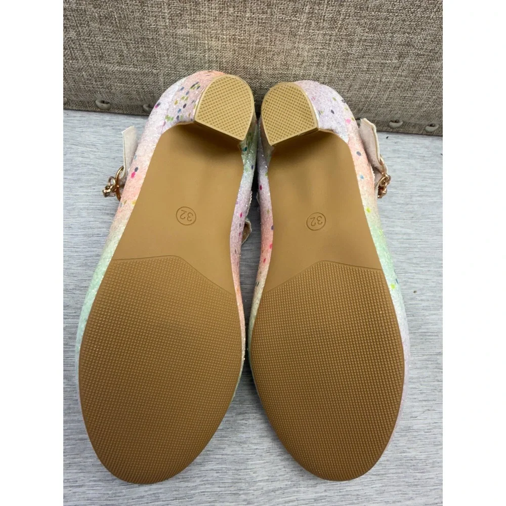 Girls Pastel Ombre Glitter Mary Jane Dress Shoes Block Heel Size 32 EU‎